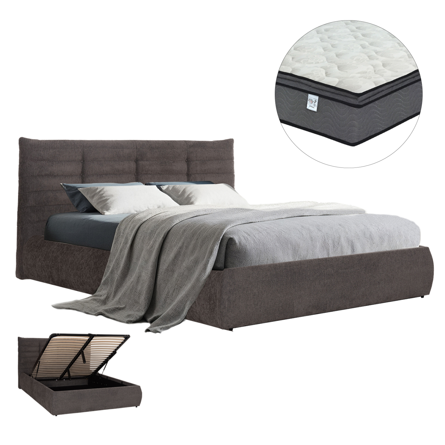 ΚΡΕΒΑΤΙ ΔΙΠΛΟ &amp; ΣΤΡΩΜΑ SANDRA HM10770 ΓΚΡΙ ΥΦΑΣΜΑ ΜΕ ΑΠΟΘ.ΧΩΡΟ--ΓΙΑ 160x200εκ 1