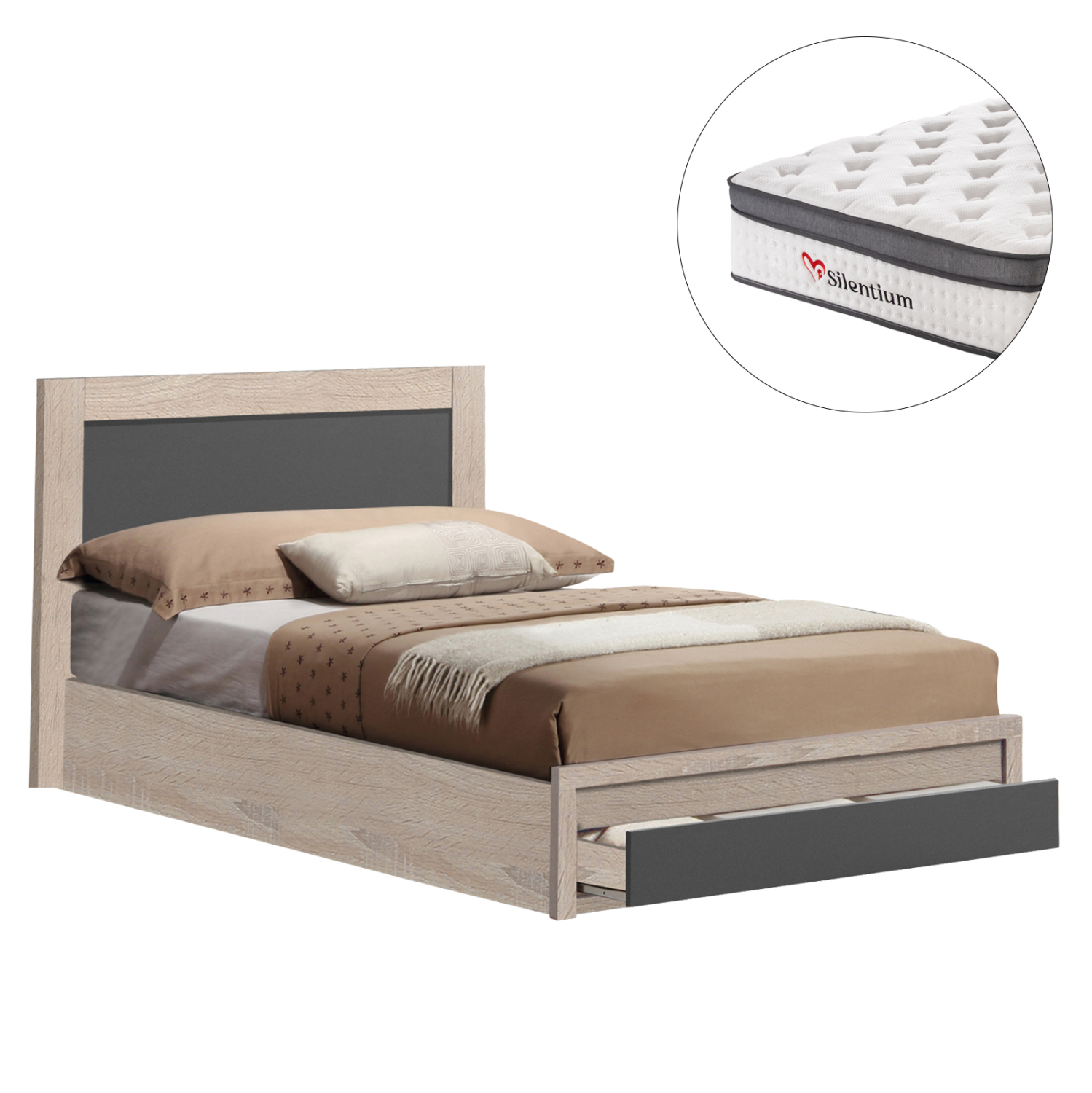 ΚΡΕΒΑΤΙ ΜΟΝΟ ΜΕ ΣΥΡΤΑΡΙ &amp; ΣΤΡΩΜΑ MELANY HM10745.03 ΜΕΛΑΜΙΝΗ SONAMA/ΓΚΡΙ--ΓΙΑ 90x190εκ 1