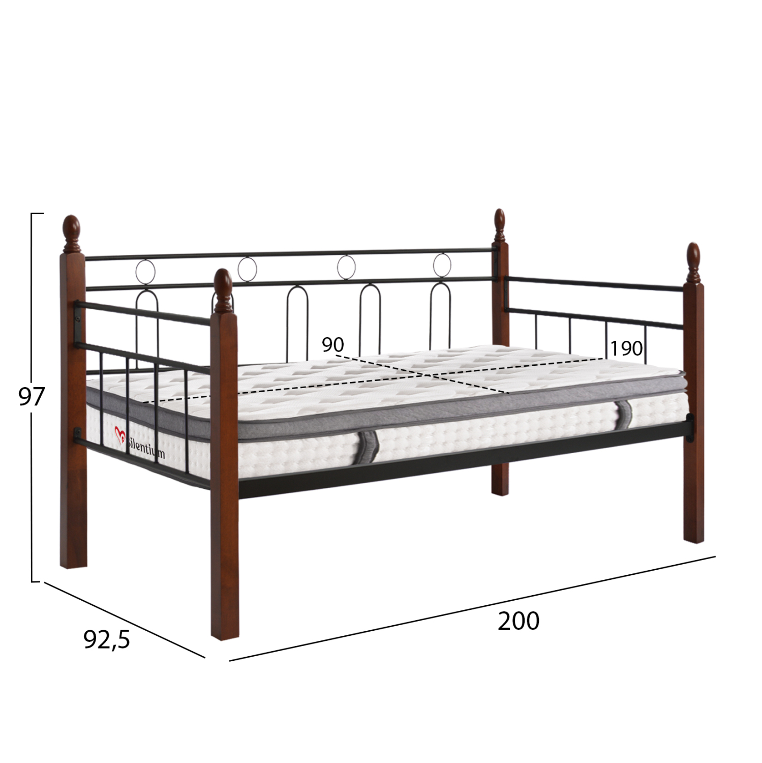 ΚΑΝΑΠΕΣ ΚΡΕΒΑΤΙ &amp; ΣΤΡΩΜΑ REVEN HM10799 ΜΕΤΑΛΛΟ &amp; RUBBERWOOD DIRTY OAK--ΣΤΡΩΜΑ 90Χ190 3