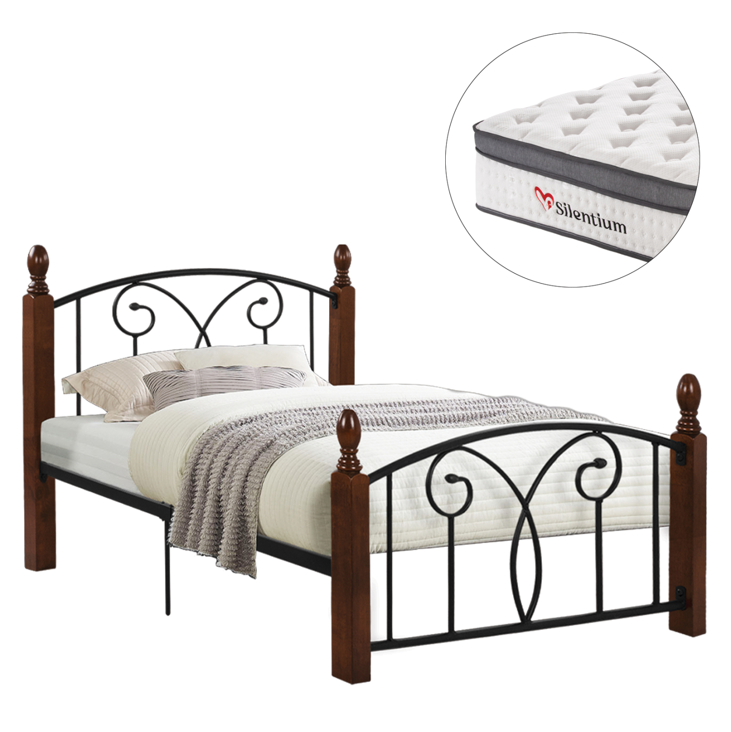 ΚΡΕΒΑΤΙ &amp; ΣΤΡΩΜΑ SUZIE HM10800 ΜΕΤΑΛΛΟ &amp; RUBBERWOOD ΣΚΟΥΡΟ ΚΑΡΥΔΙ--ΣΤΡΩΜΑ 90Χ190εκ 1