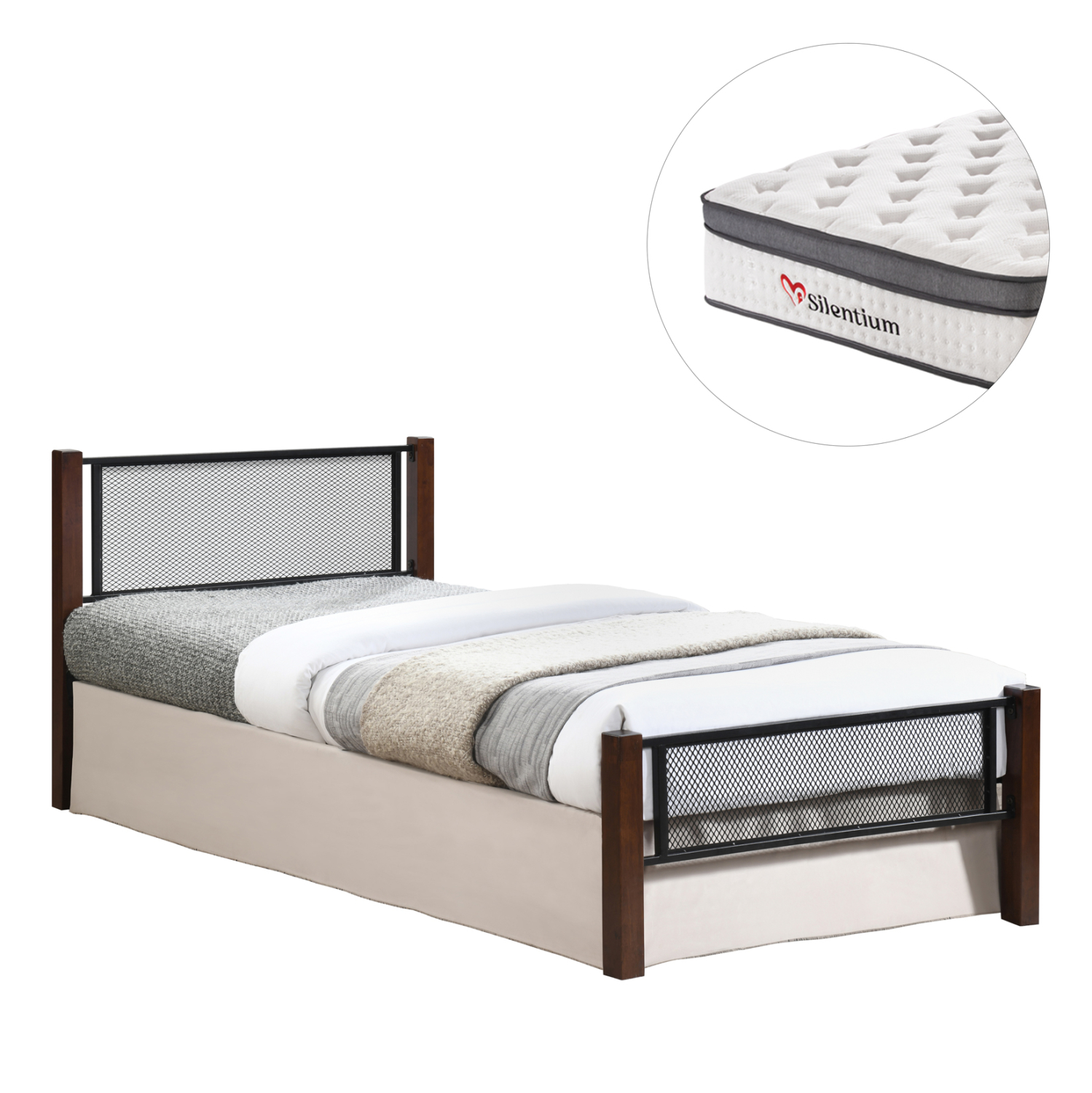 ΚΡΕΒΑΤΙ ΜΕ ΣΤΡΩΜΑ RAYVEN HM10801 ΜΕΤΑΛΛΟ &amp; RUBBERWOOD ΣΕ DIRTY OAK--ΣΤΡΩΜΑ 90Χ190εκ 1