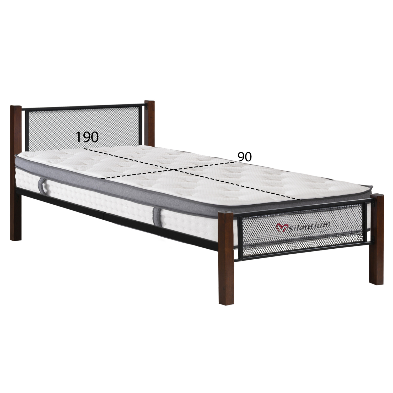ΚΡΕΒΑΤΙ ΜΕ ΣΤΡΩΜΑ RAYVEN HM10801 ΜΕΤΑΛΛΟ &amp; RUBBERWOOD ΣΕ DIRTY OAK--ΣΤΡΩΜΑ 90Χ190εκ 2