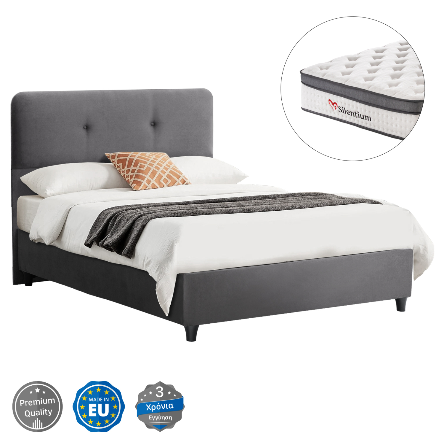ΚΡΕΒΑΤΙ DOLORES ΜΕ ΣΤΡΩΜΑ HM10746.01 ΓΚΡΙ ΒΕΛΟΥΔΟ--ΓΙΑ 120x200εκ 1