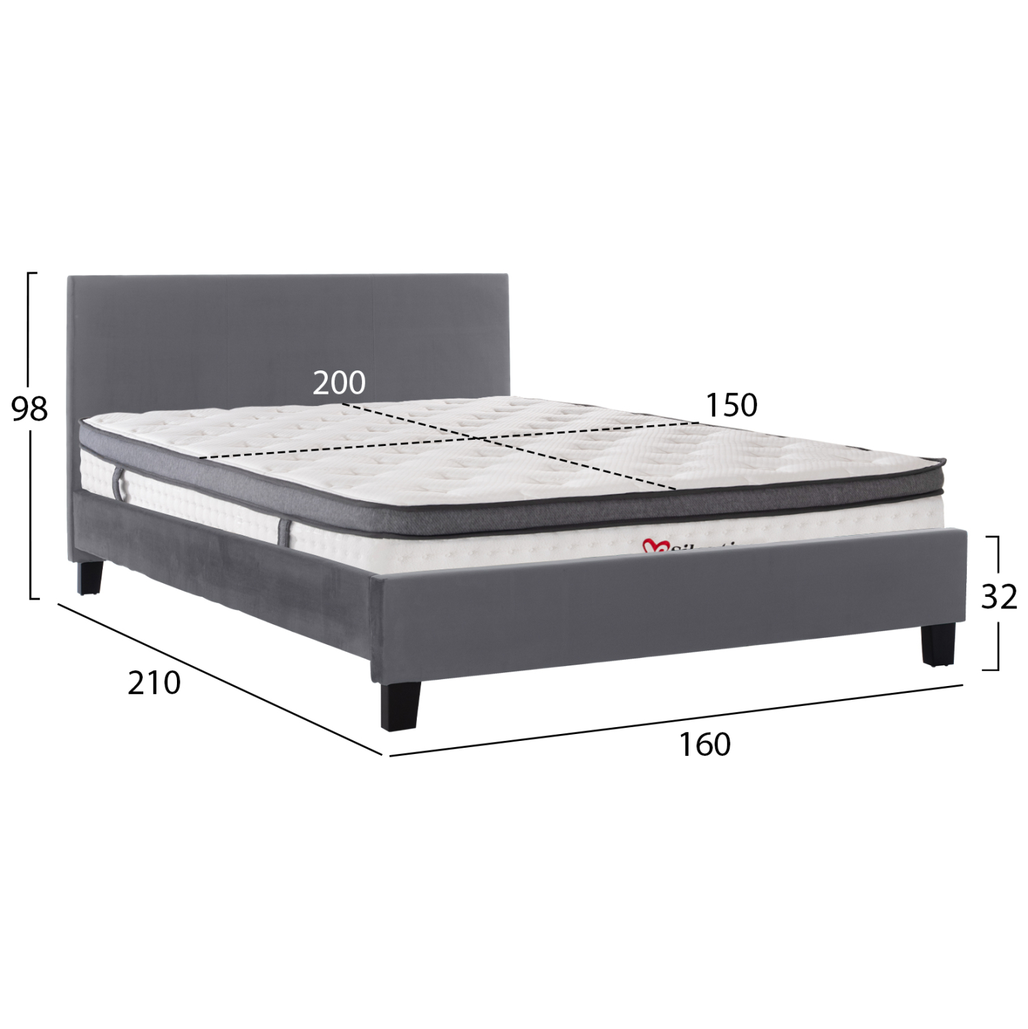 ΚΡΕΒΑΤΙ ΜΕ ΣΤΡΩΜΑ BECCA HM10803.11 ΓΚΡΙ ΥΦΑΣΜΑ--ΓΙΑ 150x200εκ 3