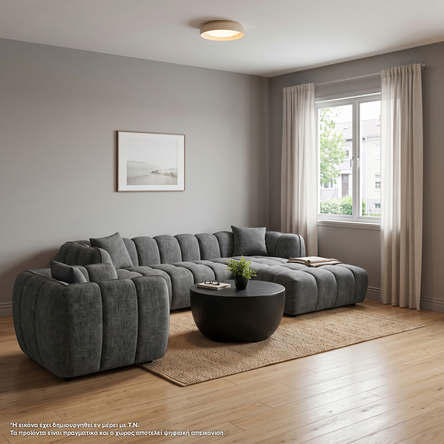 ΣΕΤ ΚΑΝΑΠΕΣ ΓΩΝΙΑ (ΔΕΞΙΑ)-ΠΟΛΥΘΡΟΝΑ LOUNGE LYKKE HM10820.01R ΓΚΡΙ ΥΦΑΣΜΑ 2