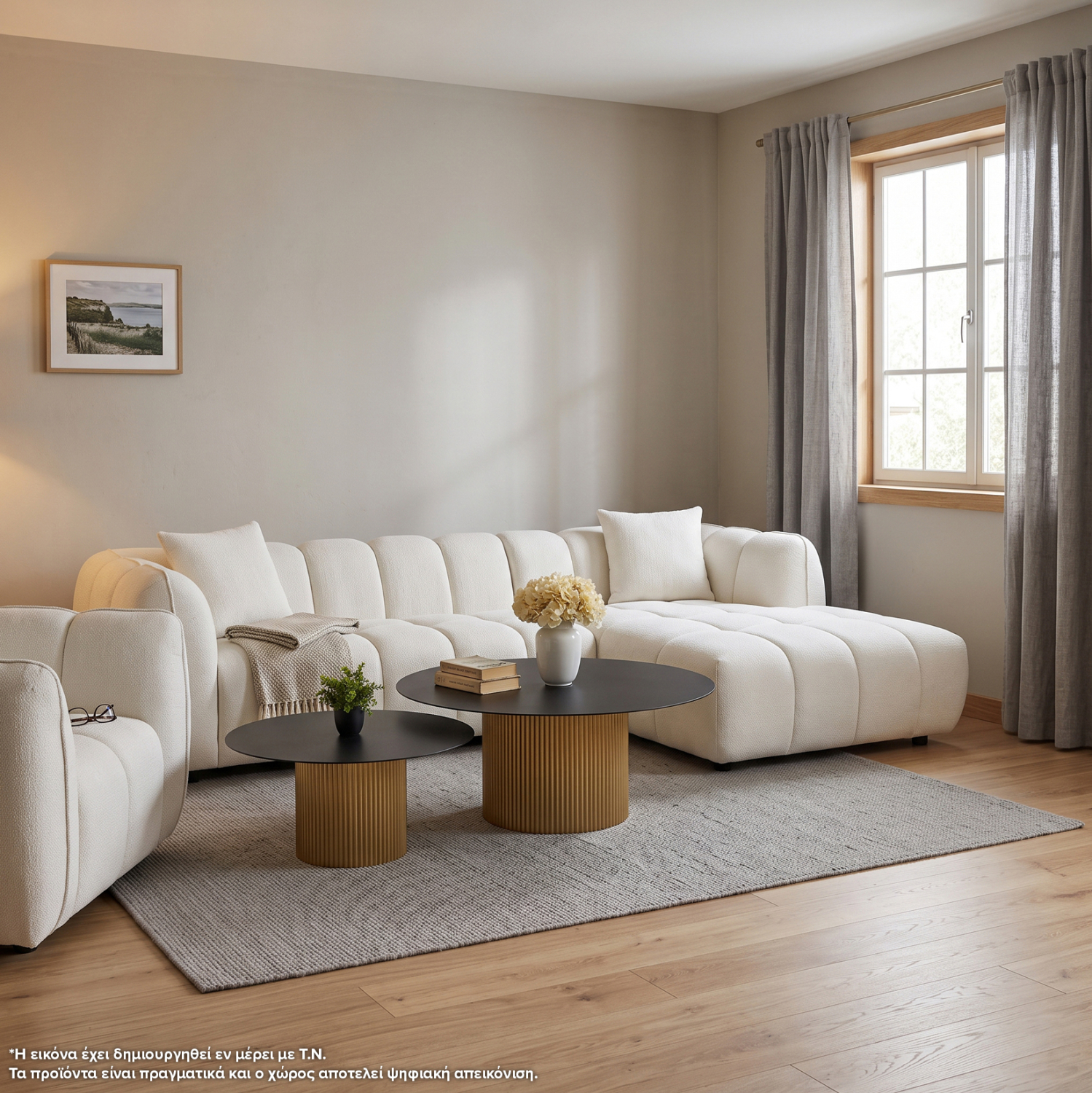 ΣΕΤ ΚΑΝΑΠΕΣ ΓΩΝΙΑ (ΔΕΞΙΑ)-ΠΟΛΥΘΡΟΝΑ LOUNGE LYKKE HM10820.02R ΕΚΡΟΥ ΥΦΑΣΜΑ 2