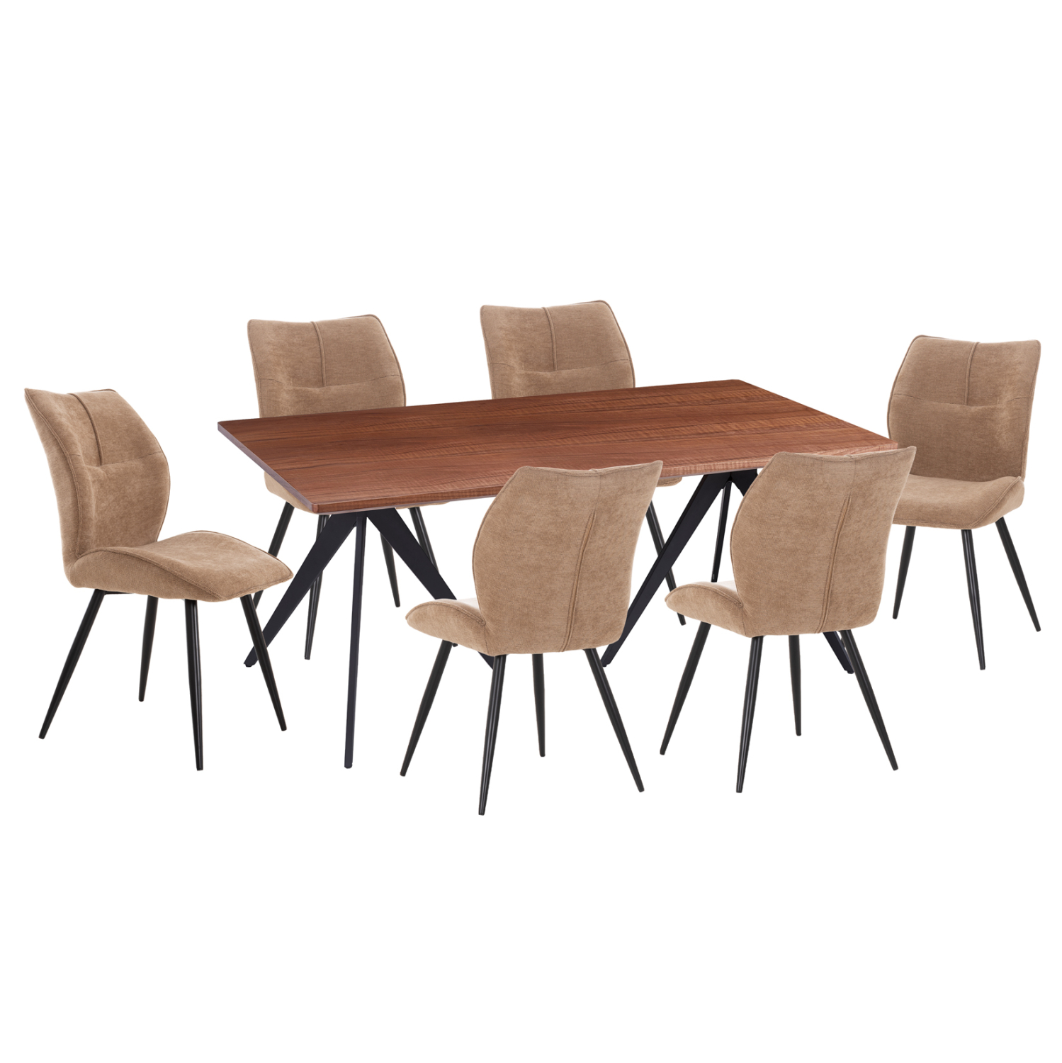 ΣΕΤ ΤΡΑΠΕΖΑΡΙΑΣ 7ΤΜΧ GAFF HM10935.03 MDF TOP ΚΑΡΥΔΙ--ΥΦΑΣΜΑ TAUPE &amp; ΜΕΤΑΛΛΟ ΜΑΥΡΟ 1
