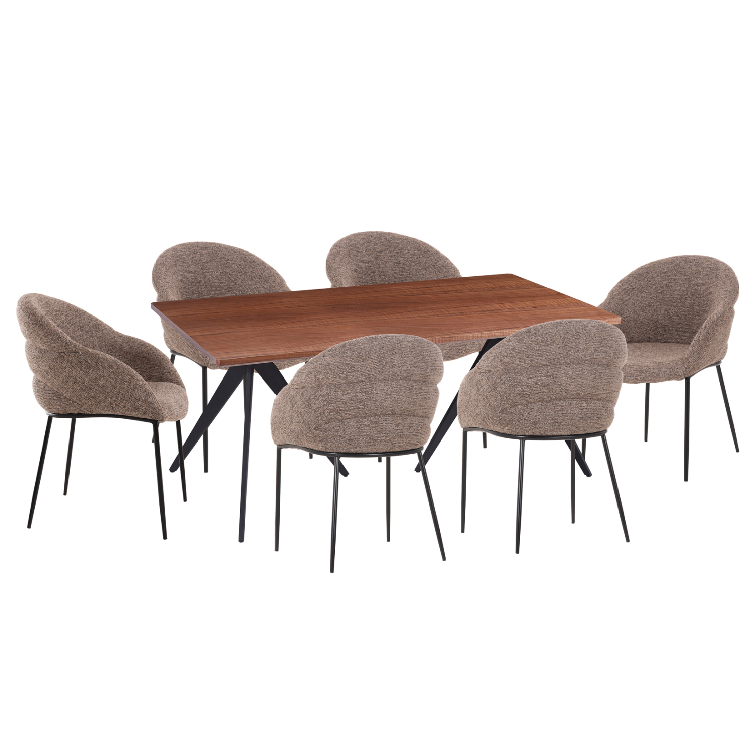 ΣΕΤ ΤΡΑΠΕΖΑΡΙΑΣ 7ΤΜΧ DRENNY HM10936.03 MDF TOP ΚΑΡΥΔΙ--ΥΦΑΣΜΑ TAUPE &amp; ΜΕΤΑΛΛΟ ΜΑΥΡΟ 1