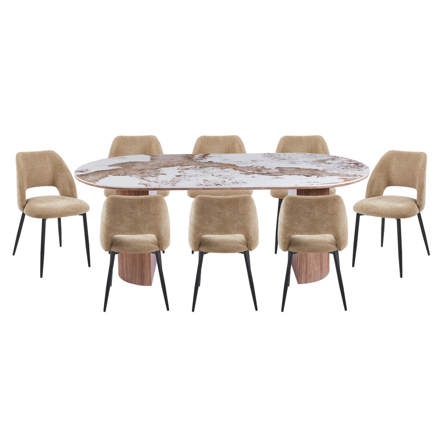 ΣΕΤ ΤΡΑΠΕΖΑΡΙΑΣ 9ΤΜΧ MARBLEX HM11391 ΚΕΡΑΜΙΚΟ TOP PANDORA--ΚΑΡΕΚΛΕΣ ΜΕ ΥΦΑΣΜΑ TAUPE 1