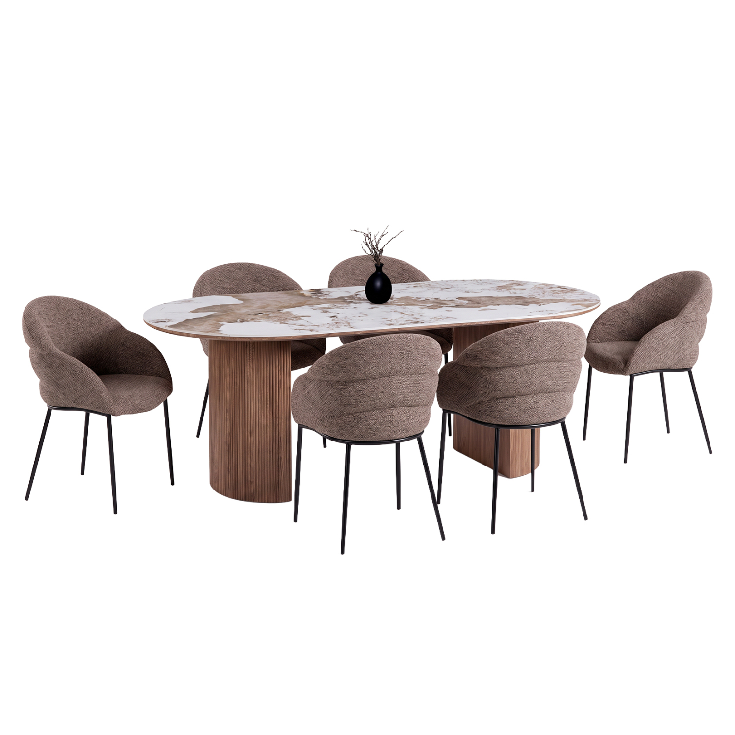 ΣΕΤ ΤΡΑΠΕΖΑΡΙΑΣ 7ΤΜΧ DRENNY HM11395.03 ΚΕΡΑΜΙΚΟ TOP PANDORA--ΚΑΡΕΚΛΕΣ ΥΦΑΣΜΑ TAUPE 1