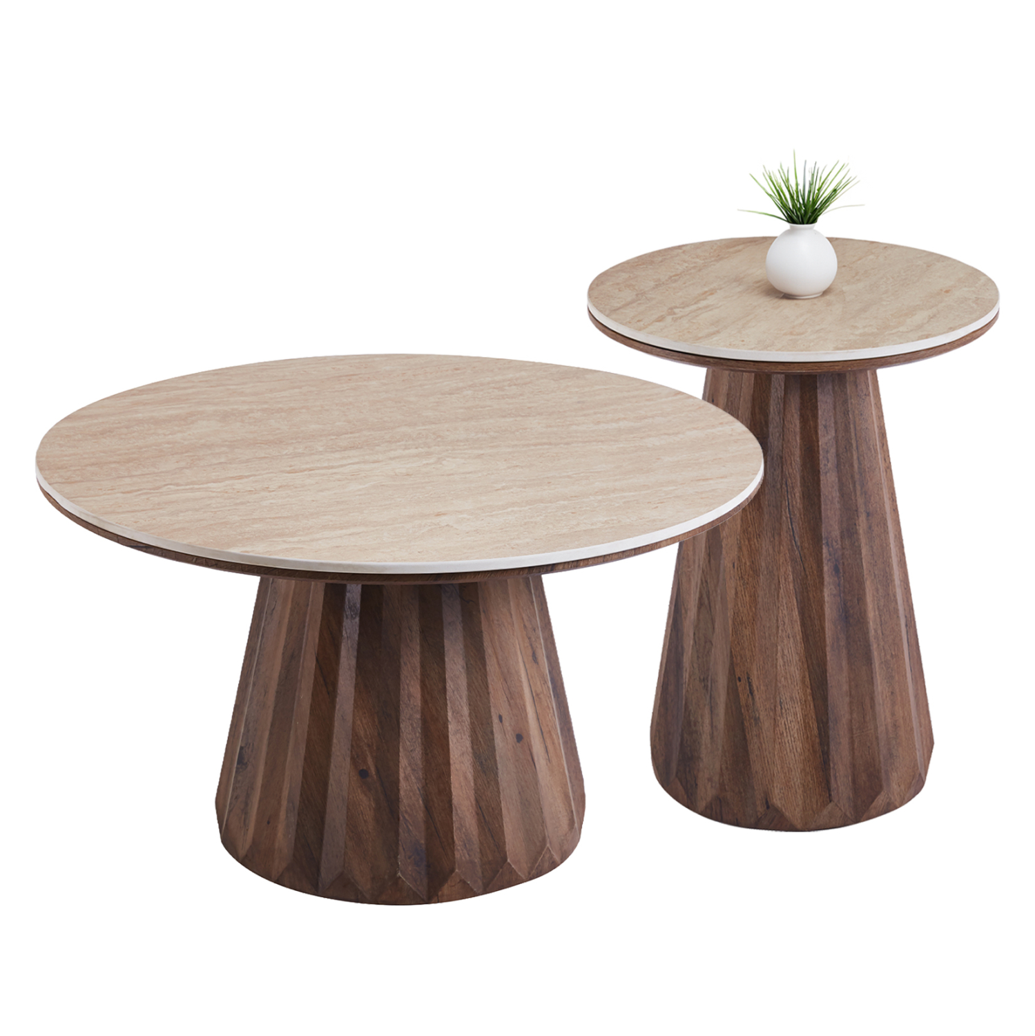 ΤΡΑΠΕΖΙΑ ΣΑΛΟΝΙΟΥ 2ΤΜΧ WALDEN HM12108 ΚΕΡΑΜΙΚΑ TOP--MDF ΒΑΣΕΙΣ Φ80+Φ46εκ. 1