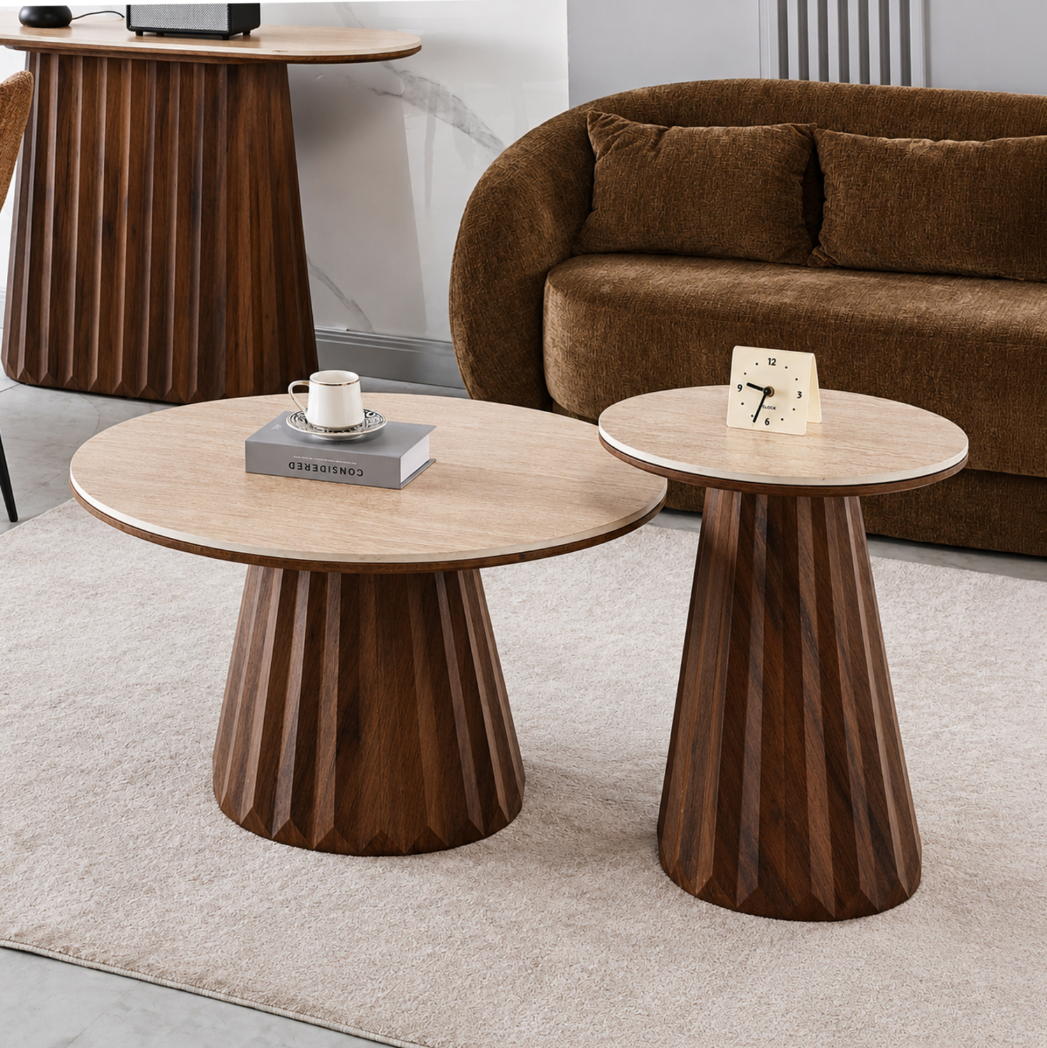 ΤΡΑΠΕΖΙΑ ΣΑΛΟΝΙΟΥ 2ΤΜΧ WALDEN HM12108 ΚΕΡΑΜΙΚΑ TOP--MDF ΒΑΣΕΙΣ Φ80+Φ46εκ. 2