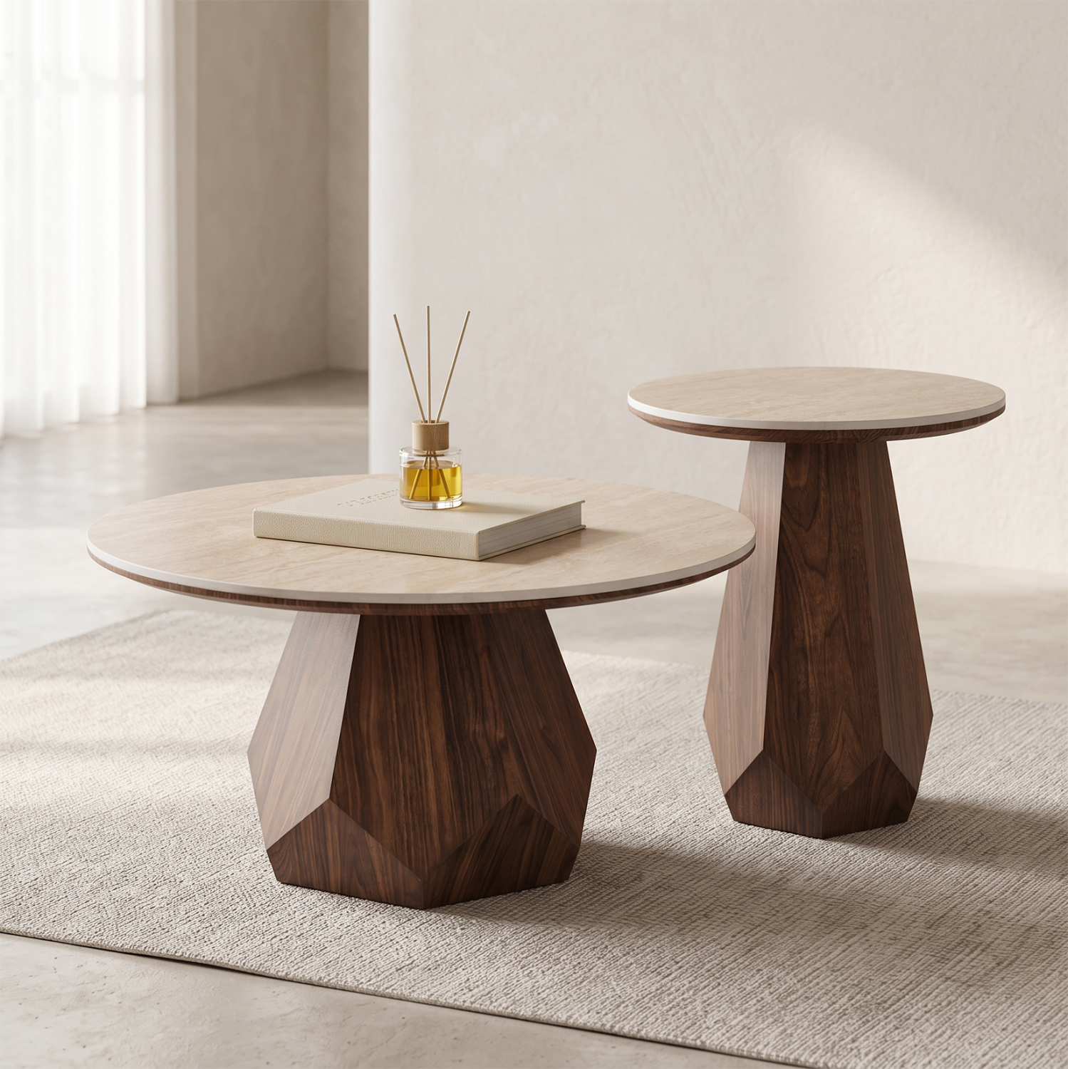 ΤΡΑΠΕΖΙΑ ΣΑΛΟΝΙΟΥ 2ΤΜΧ VENERA HM12109 ΚΕΡΑΜΙΚΑ TOP--MDF ΒΑΣΕΙΣ Φ80+Φ45εκ. 2