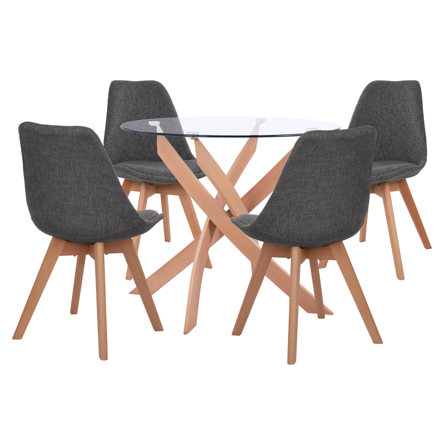 ΣΕΤ ΤΡΑΠΕΖΑΡΙΑΣ 5ΤΜΧ ΤΡΑΠΕΖΙ Φ90X74 &amp; 4 ΚΑΡΕΚΛΕΣ VEGAS ΜΕ ΓΚΡΙ ΥΦΑΣΜΑ HM11693.50 1