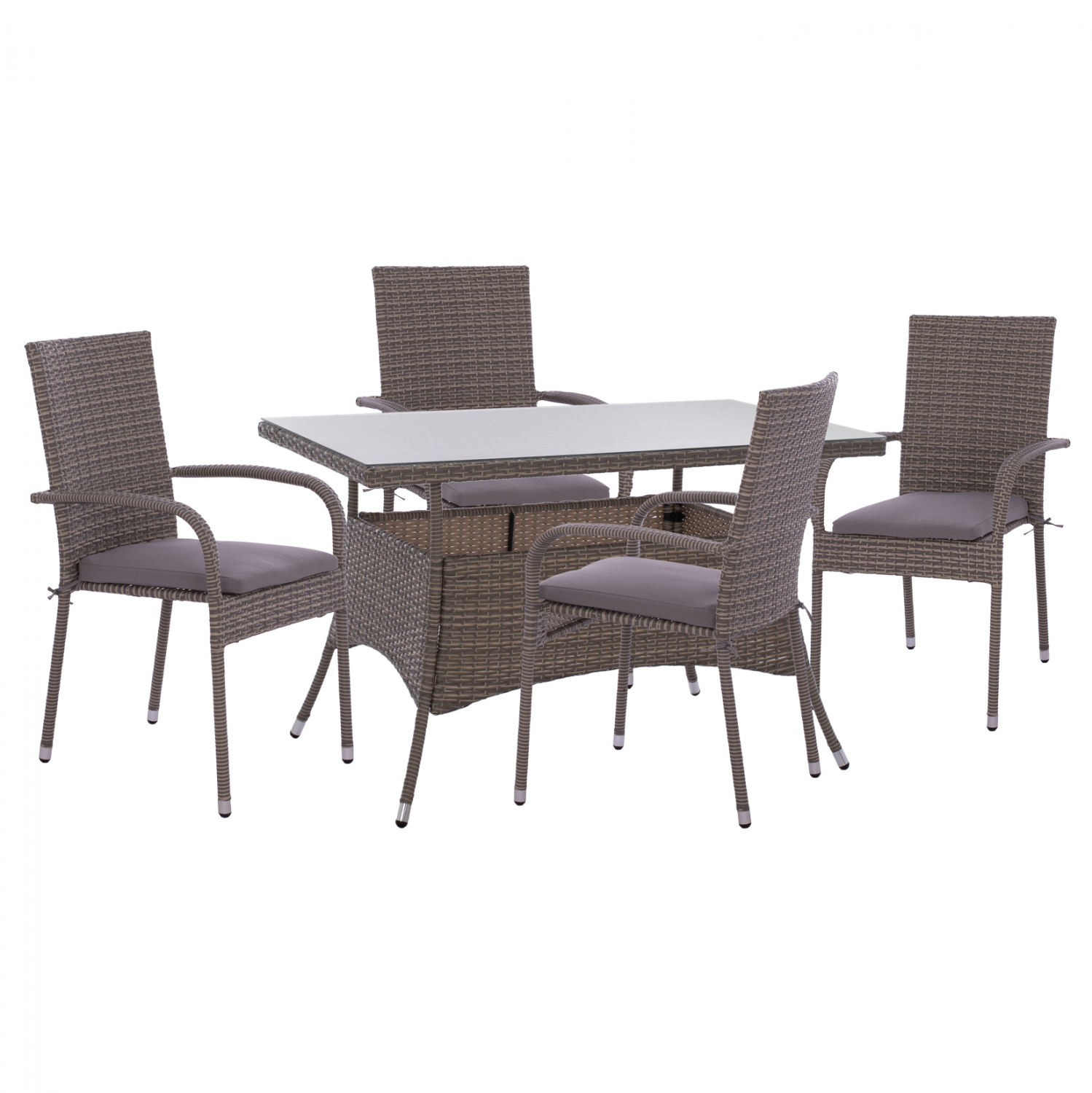 ΣΕΤ ΤΡΑΠΕΖΑΡΙΑΣ 5ΤΜΧ ΤΡΑΠ. 120X70 &amp; ΠΟΛΥΘΡΟΝΕΣ WICKER RATTAN ΓΚΡΙ HM11711.31 1