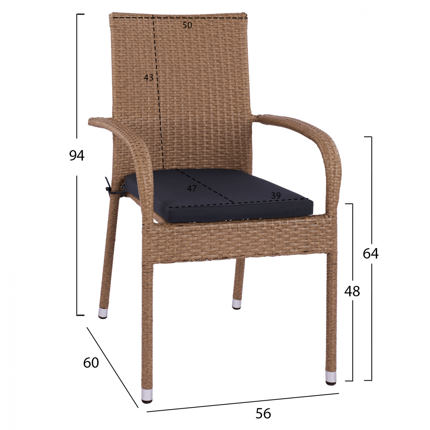 ΣΕΤ ΤΡΑΠΕΖΑΡΙΑΣ 5ΤΜΧ ΤΡΑΠ. 120Χ70 &amp; ΠΟΛΥΘΡΟΝΕΣ WICKER RATTAN ΜΠΕΖ ΚΑΦΕ HM11711.32 3