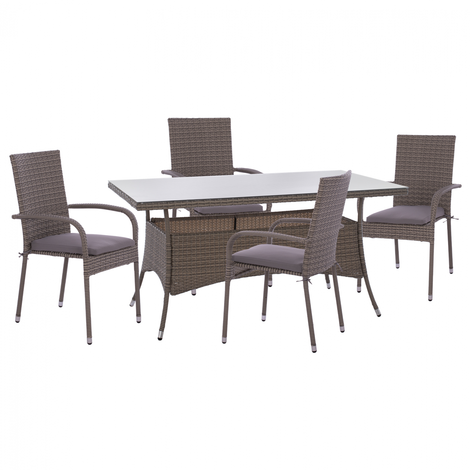 ΣΕΤ ΤΡΑΠΕΖΑΡΙΑΣ 5ΤΜΧ ΤΡΑΠ. 150Χ90 &amp; ΠΟΛΥΘΡΟΝΕΣ WICKER RATTAN ΓΚΡΙ HM11713.01 1