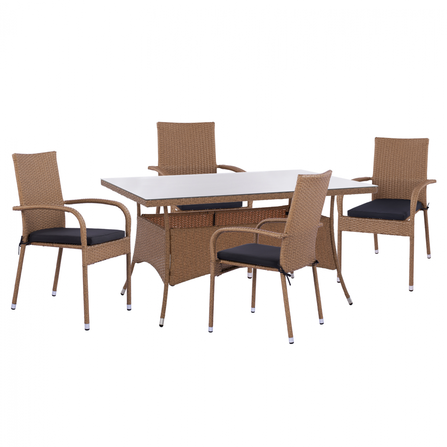 ΣΕΤ ΤΡΑΠΕΖΑΡΙΑΣ 5ΤΜΧ ΤΡΑΠ. 150Χ90 &amp; ΠΟΛΥΘΡΟΝΕΣ WICKER RATTAN ΜΠΕΖ ΚΑΦΕ HM11713.02 1