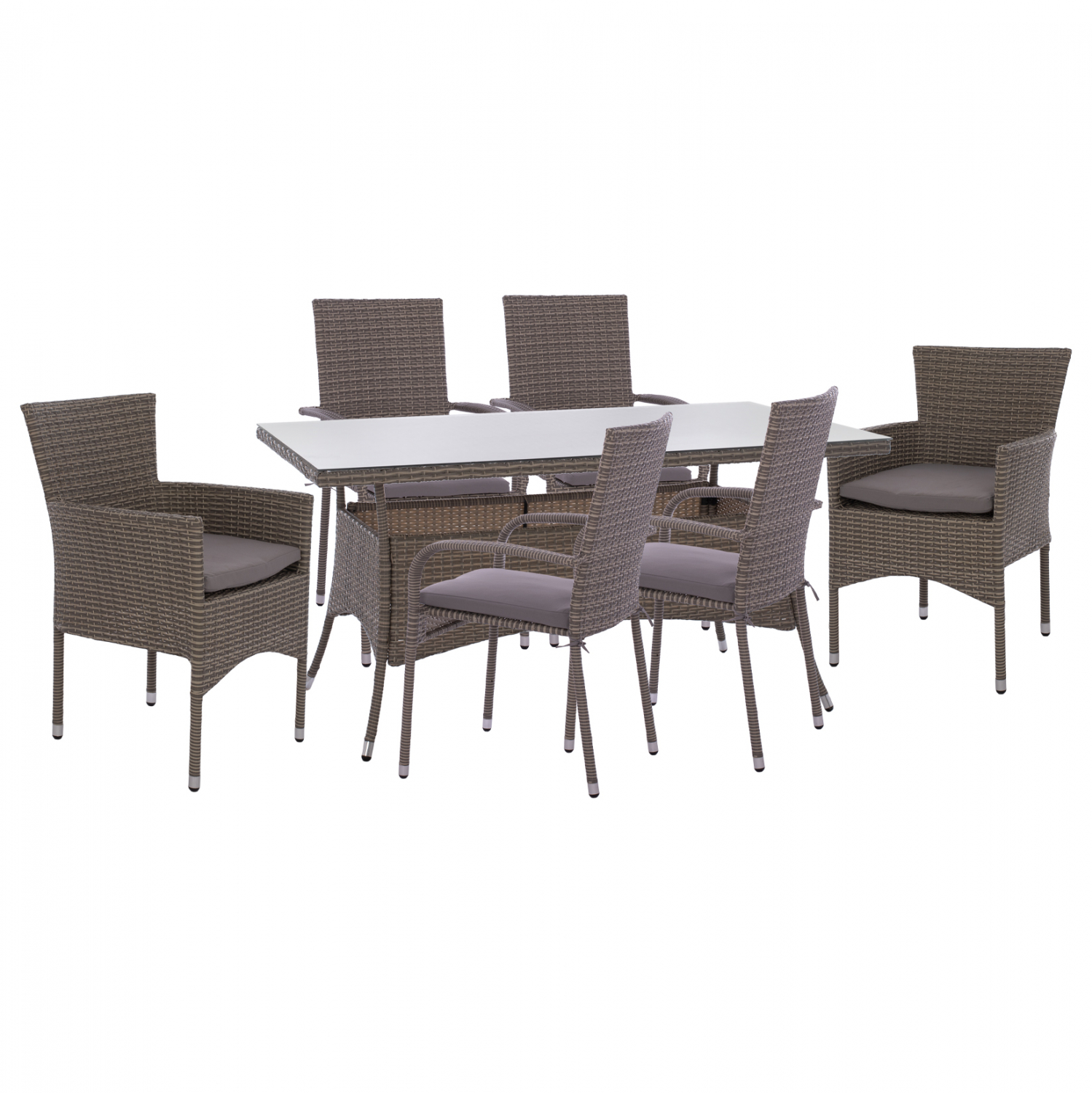 ΣΕΤ ΤΡΑΠΕΖΑΡΙΑΣ 5ΤΜΧ ΤΡΑΠ. 150Χ90 &amp; 6 ΠΟΛΥΘΡΟΝΕΣ WICKER RATTAN ΓΚΡΙ HM11715.01 1