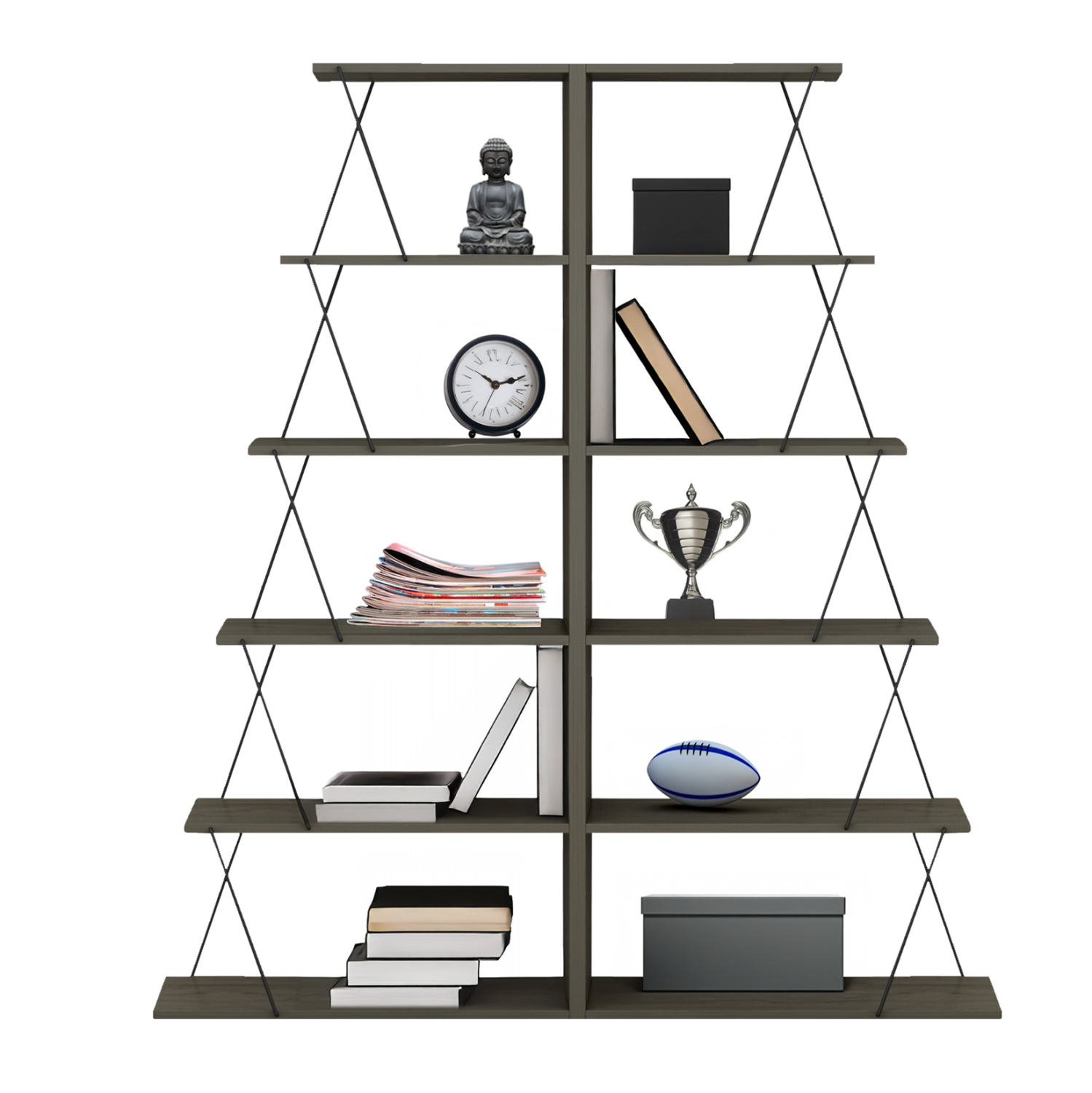 ΣΕΤ ΒΙΒΛΙΟΘΗΚΕΣ 2ΤΜΧ MINI TARS HM11772.13 ΜΕΛΑΜΙΝΗ OLIVE GREY-ΜΑΥΡΕΣ ΒΕΡΓΕΣ 65x24x146Υεκ.(x2) 1