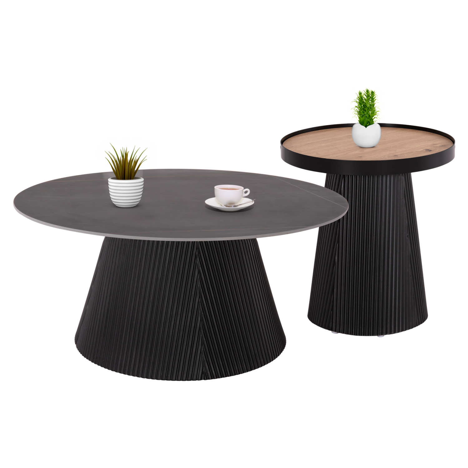 ΣΕΤ 2ΤΜΧ ΤΡΑΠΕΖΙΑ ΣΑΛΟΝΙΟΥ DUNCAN HM21081 MDF ΚΑΙ ΚΕΡΑΜΙΚΟ TOP Φ80εκ &amp; Φ45εκ 1