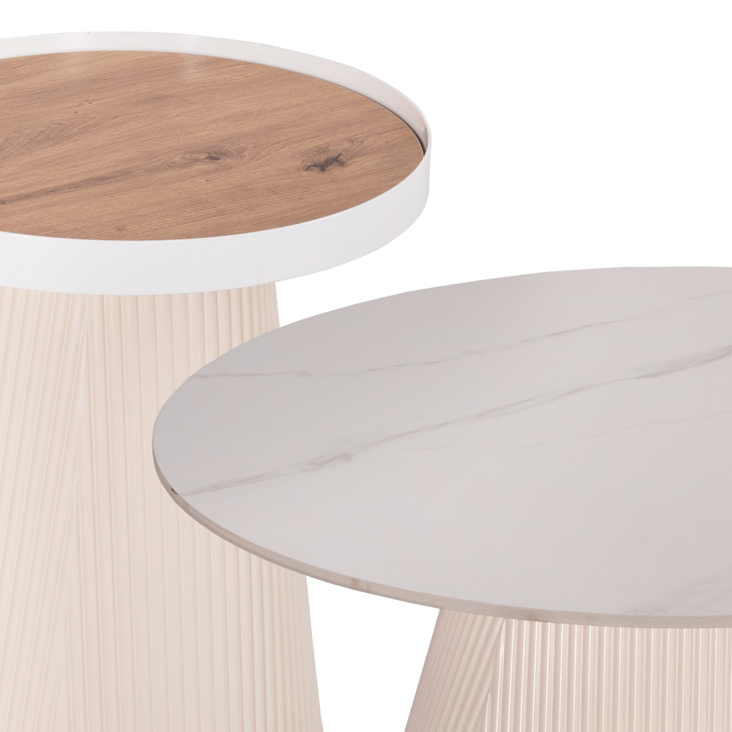 ΣΕΤ 2ΤΜΧ ΤΡΑΠΕΖΙΑ ΣΑΛΟΝΙΟΥ DUNCAN HM21082 MDF ΚΡΕΜ ΚΑΙ ΚΕΡΑΜΙΚΟ TOP Φ80εκ &amp; Φ45εκ 4