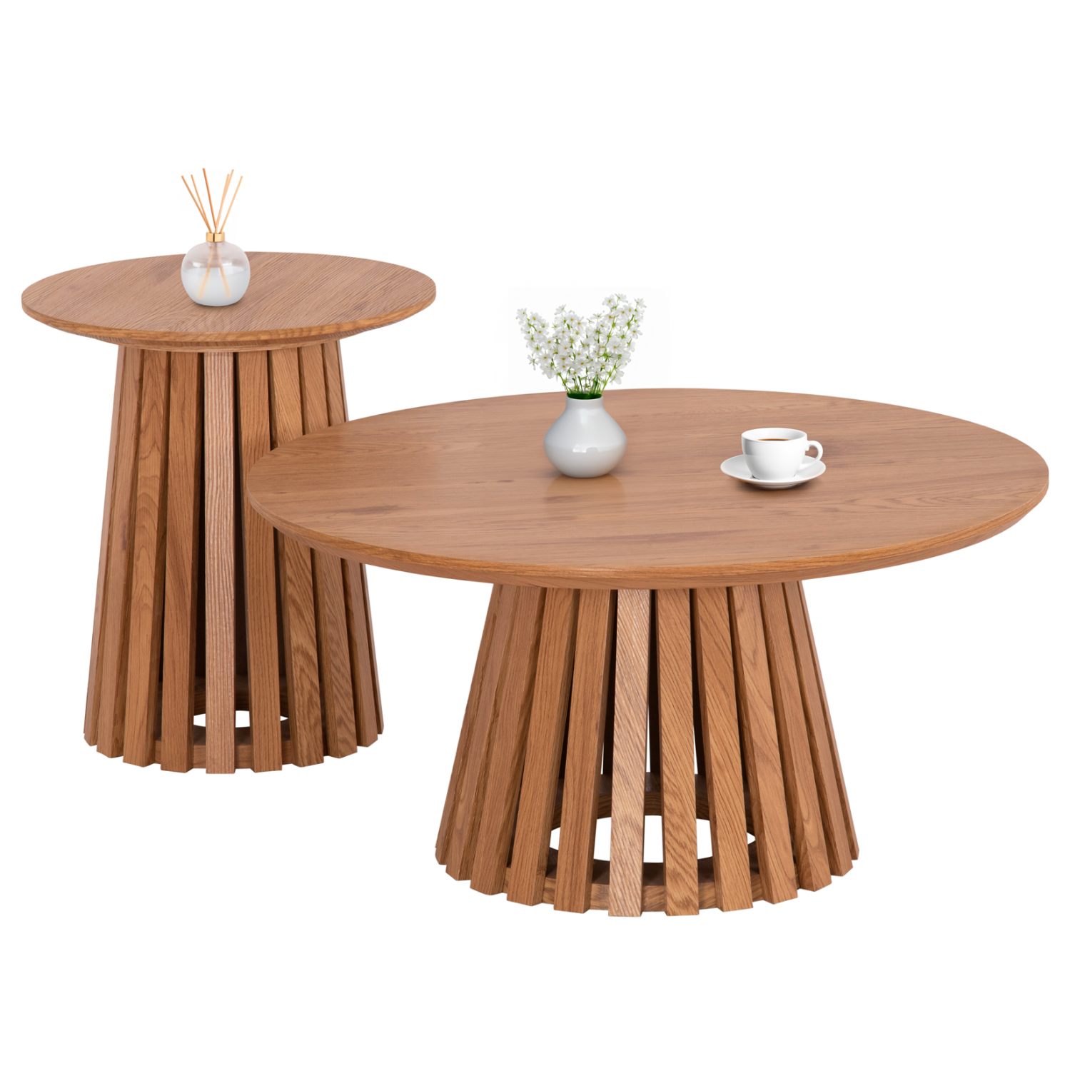 ΣΕΤ 2ΤΜΧ ΤΡΑΠΕΖΙΑ ΣΑΛΟΝΙΟΥ TALBERT HM21083 MDF ΦΥΣΙΚΟ ΞΥΛΟΥ Φ80εκ &amp; Φ45εκ 1