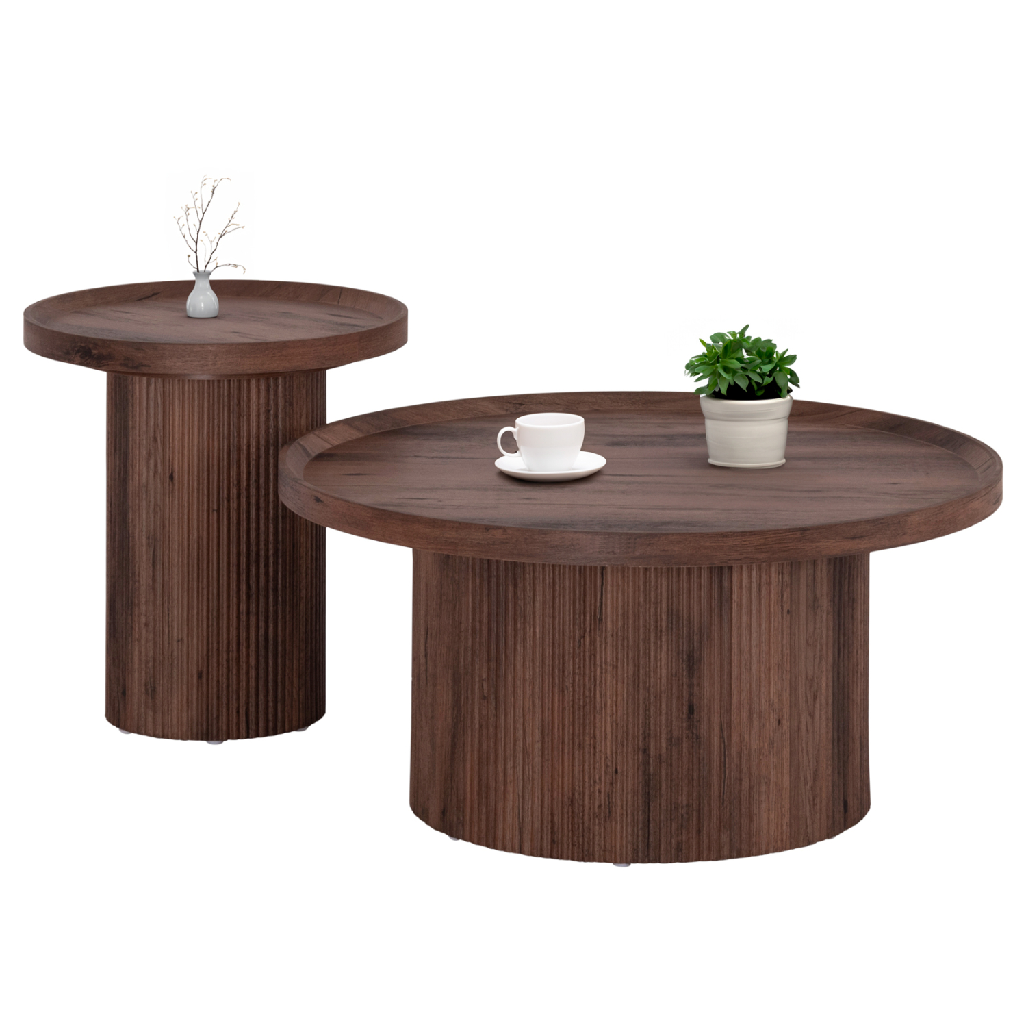 ΣΕΤ 2ΤΜΧ ΤΡΑΠΕΖΙΑ ΣΑΛΟΝΙΟΥ MARGON HM21084 MDF ΣΚΟΥΡΟ ΚΑΦΕ Φ80εκ &amp; Φ45εκ 1