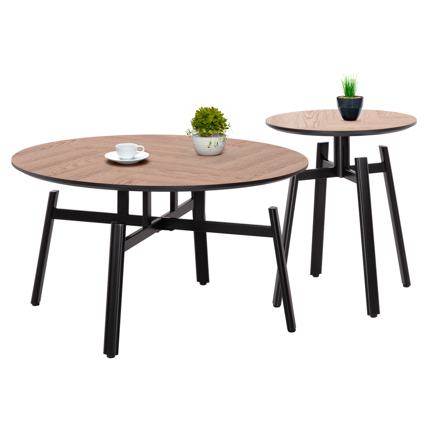 ΣΕΤ 2ΤΜΧ ΤΡΑΠΕΖΙΑ ΣΑΛΟΝΙΟΥ NORTON HM21088 MDF-ΜΕΤΑΛΛΟ Φ80εκ &amp; Φ45εκ 1