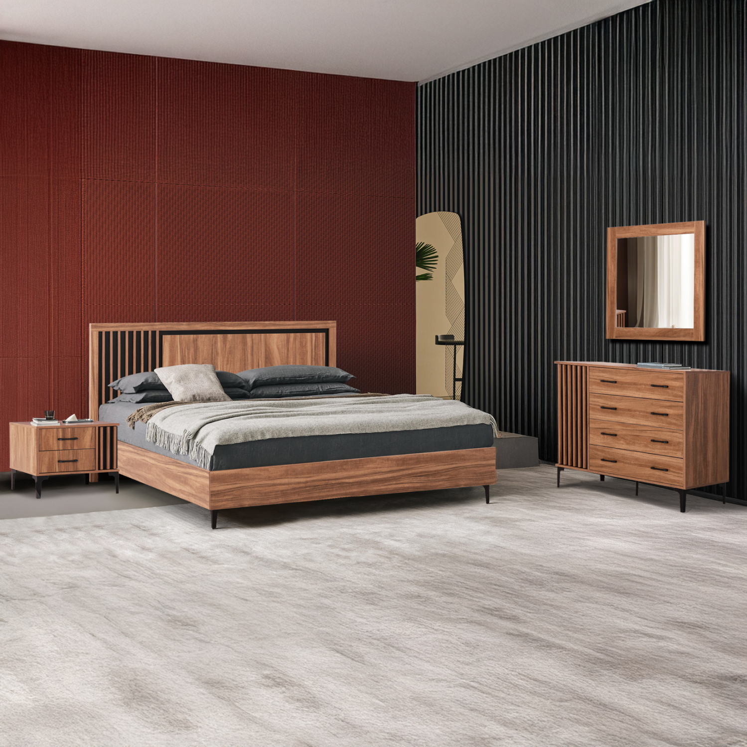ΣΕΤ ΚΡΕΒΑΤΟΚΑΜΑΡΑΣ 4ΤΜΧ HARRY HM21115 ΜΕΛΑΜΙΝΗ ΣΕ ΦΥΣΙΚΟ ΞΥΛΟΥ &amp; ΜΑΥΡΟ ΧΡΩΜΑ 1