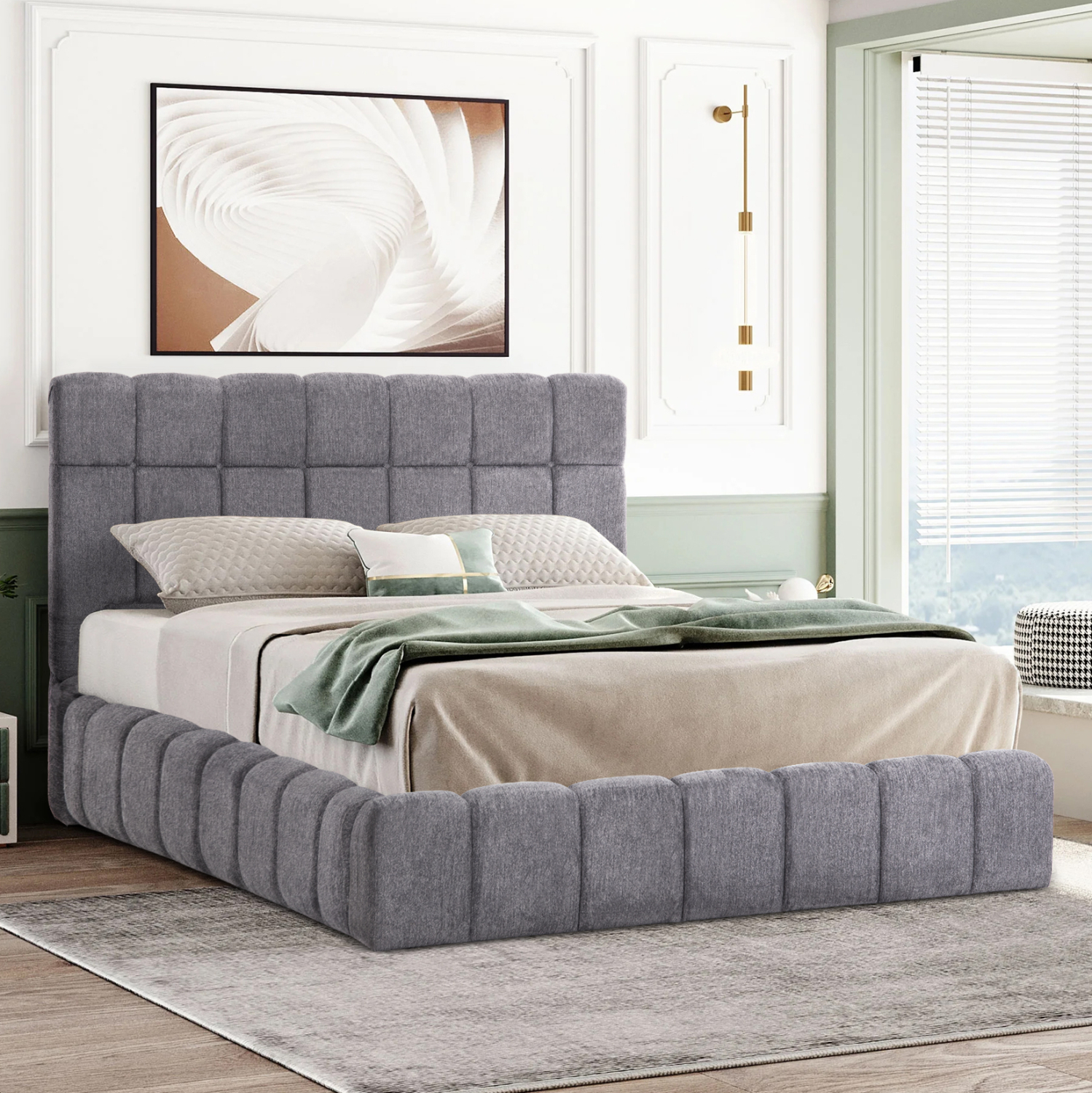 ΚΡΕΒΑΤΙ ΔΙΠΛΟ ΜΕ ΣΤΡΩΜΑ &amp; ΑΠΟΘ.ΧΩΡΟ RAMON HM21168 ΓΚΡΙ ΜΠΟΥΚΛΕ--ΓΙΑ 160x200εκ 2