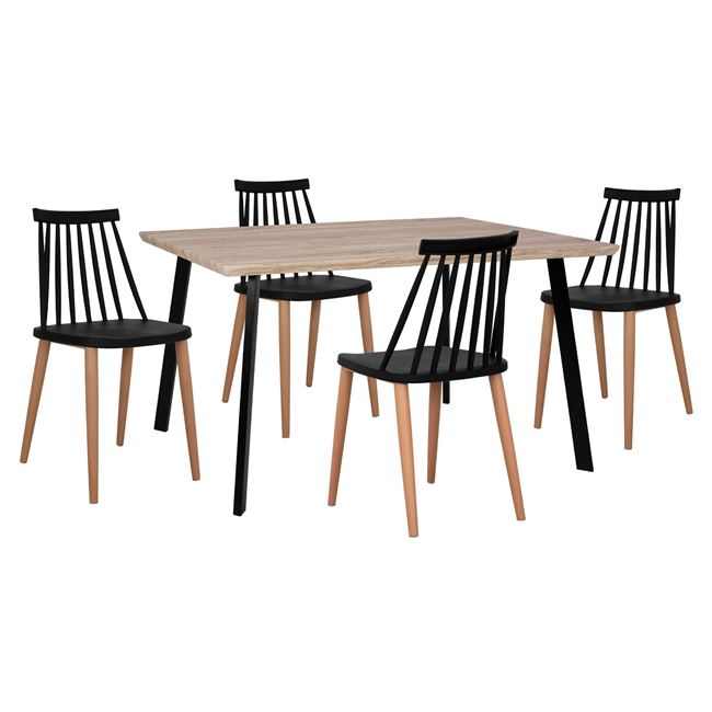 ΣΕΤ 5ΤΜΧ ΤΡΑΠΕΖΙ 140x80x76 cm SONAMA &amp; ΚΑΡΕΚΛΕΣ VANESSA ΜΑΥΡΕΣ ΜΕΤΑΛΛΙΚΑ ΠΟΔΙΑ HM11037 1