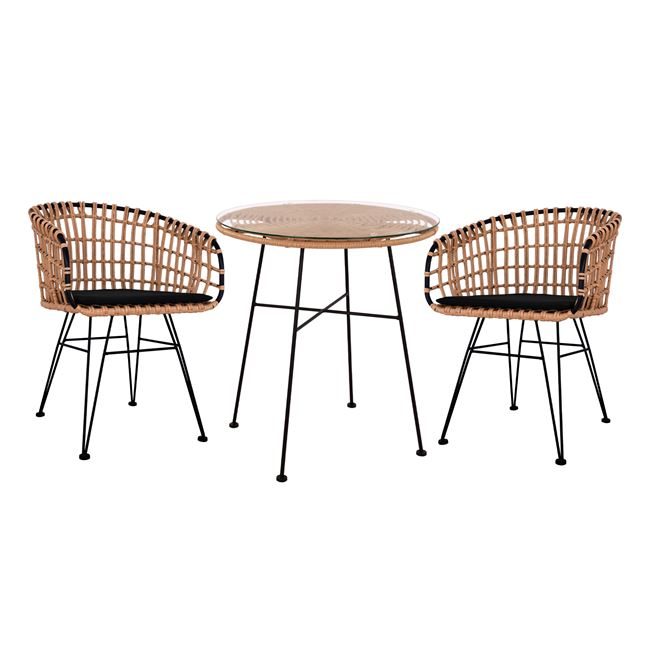 ΣΕΤ 3ΤΜΧ ALLEGRA WICKER ΜΕ ΤΡΑΠΕΖΙ Φ70Χ74Υ ΜΠΕΖ &amp; ΜΑΥΡΟ ΧΡΩΜΑ HM10474 1