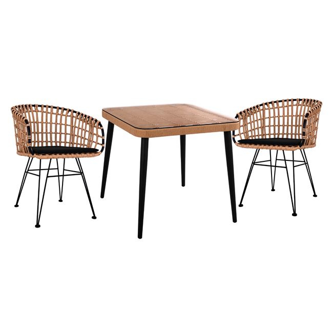 ΣΕΤ 3ΤΜΧ ALLEGRA WICKER ΜΕ ΤΡΑΠΕΖΙ 80X80Χ78Υ ΜΠΕΖ &amp; ΜΑΥΡΟ ΧΡΩΜΑ HM10481 1