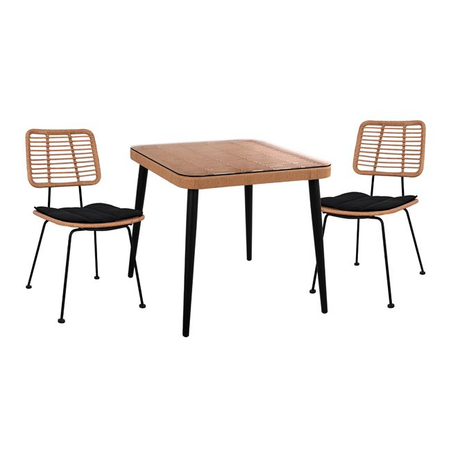 ΣΕΤ 3ΤΜΧ ALLEGRA WICKER ΜΕ ΤΡΑΠΕΖΙ 80X80Χ78Υ ΜΠΕΖ &amp; ΜΑΥΡΟ ΧΡΩΜΑ HM10485 1