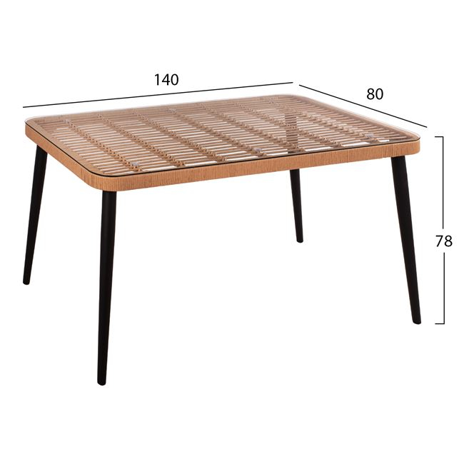ΣΕΤ 5ΤΜΧ ALLEGRA WICKER ΜΕ ΤΡΑΠΕΖΙ 140X80Χ78Υ ΜΠΕΖ &amp; ΜΑΥΡΟ ΧΡΩΜΑ HM10488 2
