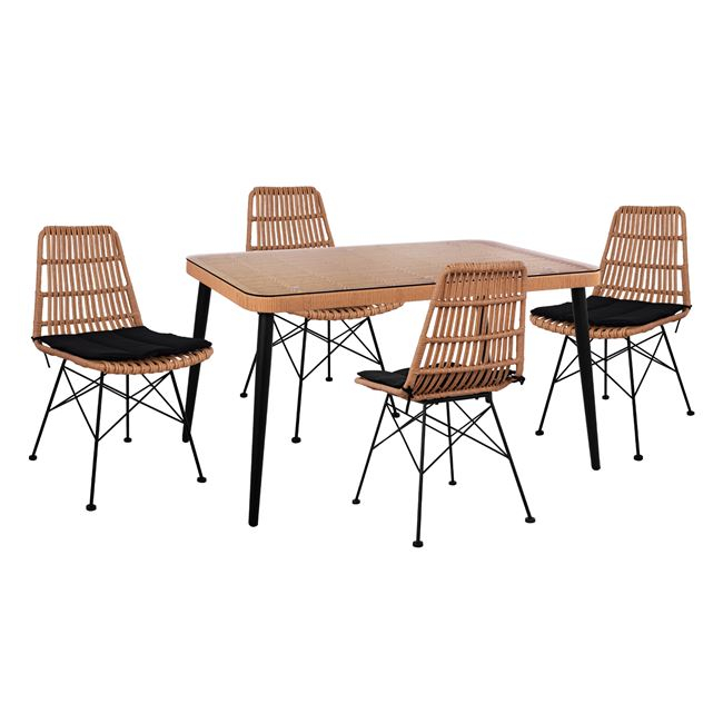 ΣΕΤ 5ΤΜΧ ALLEGRA WICKER ΜΕ ΤΡΑΠΕΖΙ 140X80Χ78Υ ΜΠΕΖ &amp; ΜΑΥΡΟ ΧΡΩΜΑ HM10491 1