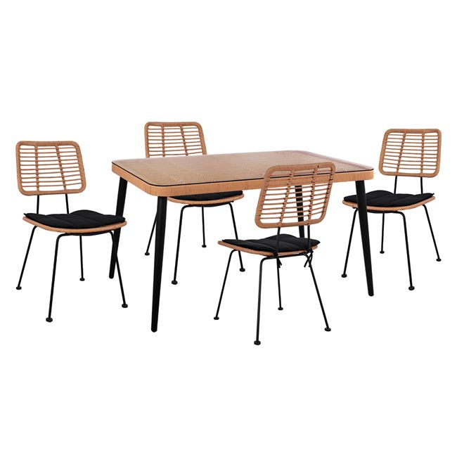 ΣΕΤ 5ΤΜΧ ALLEGRA WICKER ΜΕ ΤΡΑΠΕΖΙ 140X80Χ78Υ ΜΠΕΖ &amp; ΜΑΥΡΟ ΧΡΩΜΑ HM10492 1