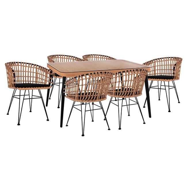 ΣΕΤ 7ΤΜΧ ALLEGRA WICKER ΜΕ ΤΡΑΠΕΖΙ 160X90X78Υ ΜΠΕΖ &amp; ΜΑΥΡΟ ΧΡΩΜΑ HM10496 1