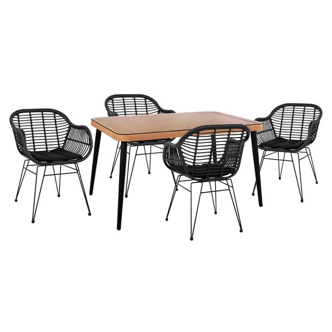 ΣΕΤ 5ΤΜΧ ALLEGRA WICKER ΜΕ ΤΡΑΠΕΖΙ 140X80Χ78Υ ΜΠΕΖ &amp; ΜΑΥΡΟ ΧΡΩΜΑ HM10508 1