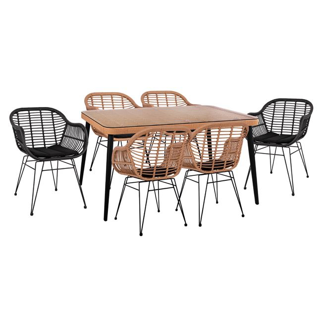 ΣΕΤ 7ΤΜΧ ALLEGRA WICKER ΜΕ ΤΡΑΠΕΖΙ 160X90X78Υ ΜΠΕΖ &amp; ΜΑΥΡΟ ΧΡΩΜΑ HM10513 1