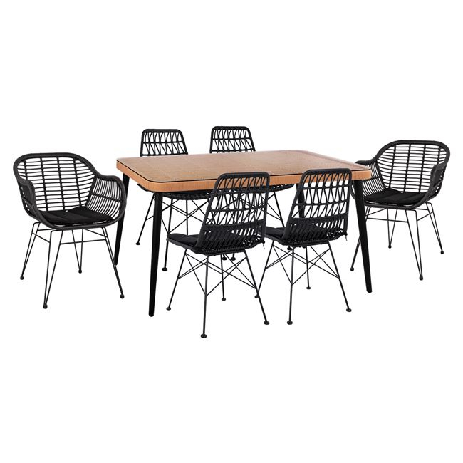 ΣΕΤ 7ΤΜΧ ALLEGRA WICKER ΜΕ ΤΡΑΠΕΖΙ 160X90X78Υ ΜΠΕΖ &amp; ΜΑΥΡΟ ΧΡΩΜΑ HM10516 1