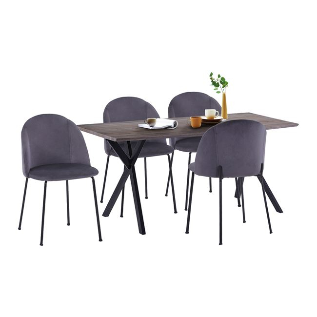 ΣΕΤ ΤΡΑΠΕΖΑΡΙΑΣ HM11181 5ΤΜΧ ΤΡΑΠΕΖΙ 140x80x75 cm MDF OLD BEECH &amp; ΚΑΡΕΚΛΕΣ CLARA ΓΚΡΙ ΒΕΛΟΥΔΟ 1