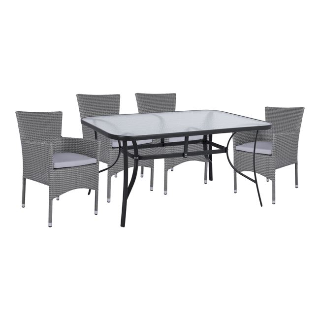 ΣΕΤ 5ΤΜΧ ΤΡΑΠΕΖΙ ΜΕΤΑΛΛΙΚΟ ΓΚΡΙ 150X90 ΜΕ 4 ΠΟΛΥΘΡΟΝΕΣ ΓΚΡΙ WICKER HM10586.01 1