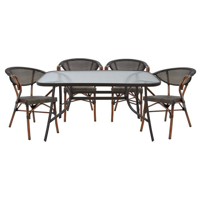 ΣΕΤ ΤΡΑΠΕΖΑΡΙΑ 5ΤΜΧ 140X80 &amp; 4 ΠΟΛΥΘΡΟΝΕΣ BAMBOO LOOK ΚΑΦΕ 1