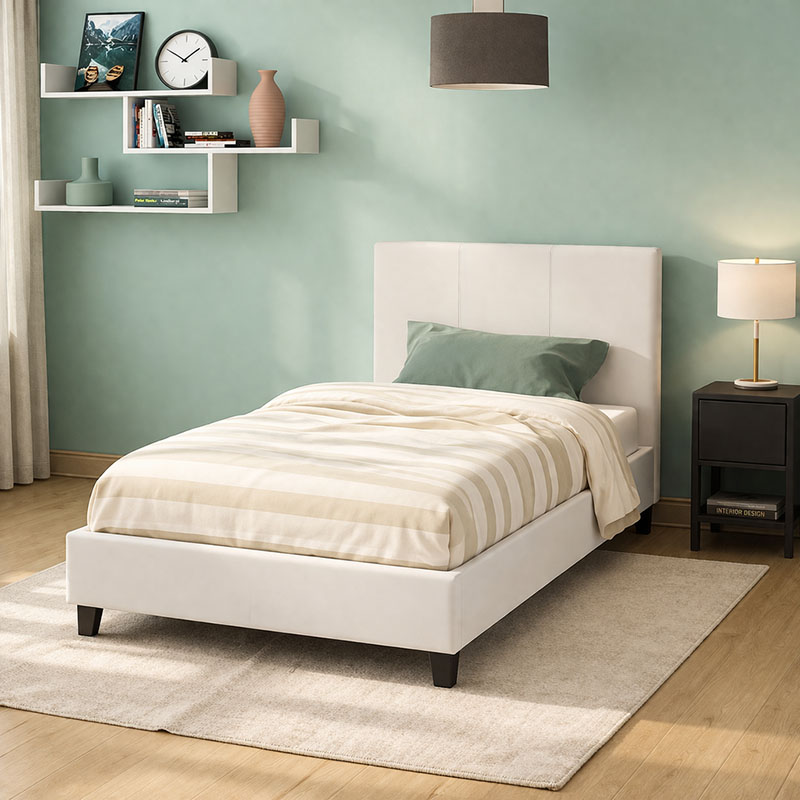 Κρεβάτι Nevil pakoworld 100x200 PU χρώμα λευκό ματ 1
