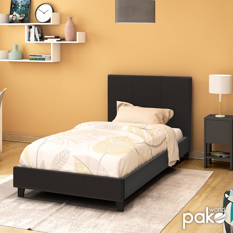 Κρεβάτι Nevil pakoworld 100x200 PU χρώμα μαύρο ματ 2