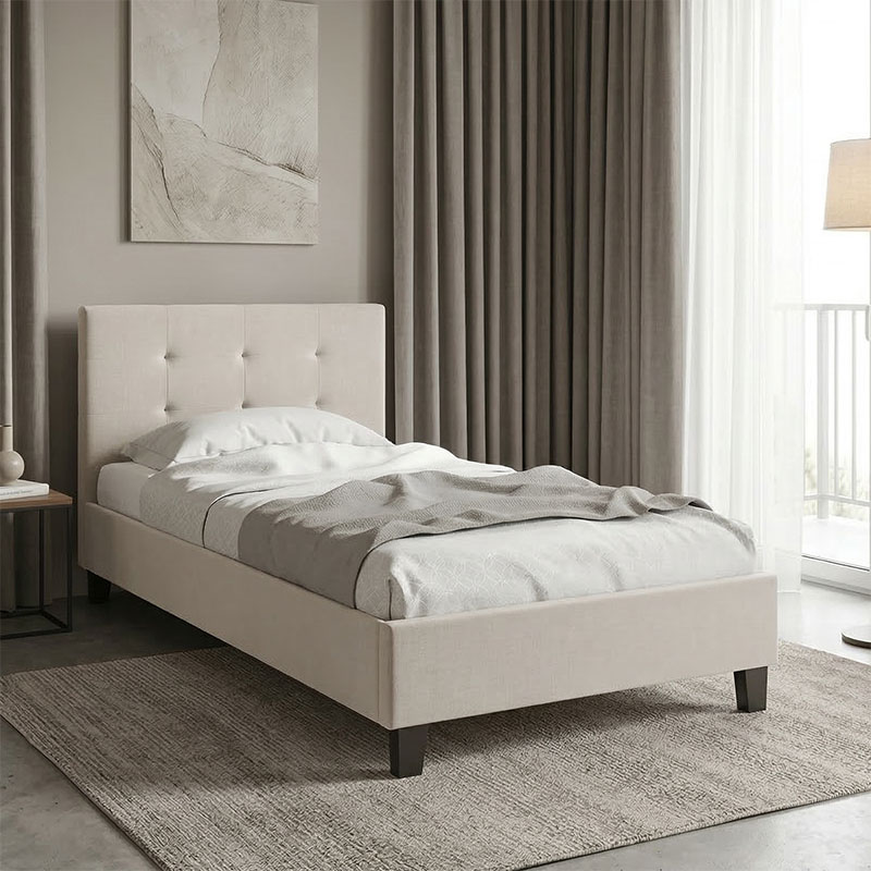 Κρεβάτι Mago pakoworld ύφασμα εκρού 100x200εκ 1