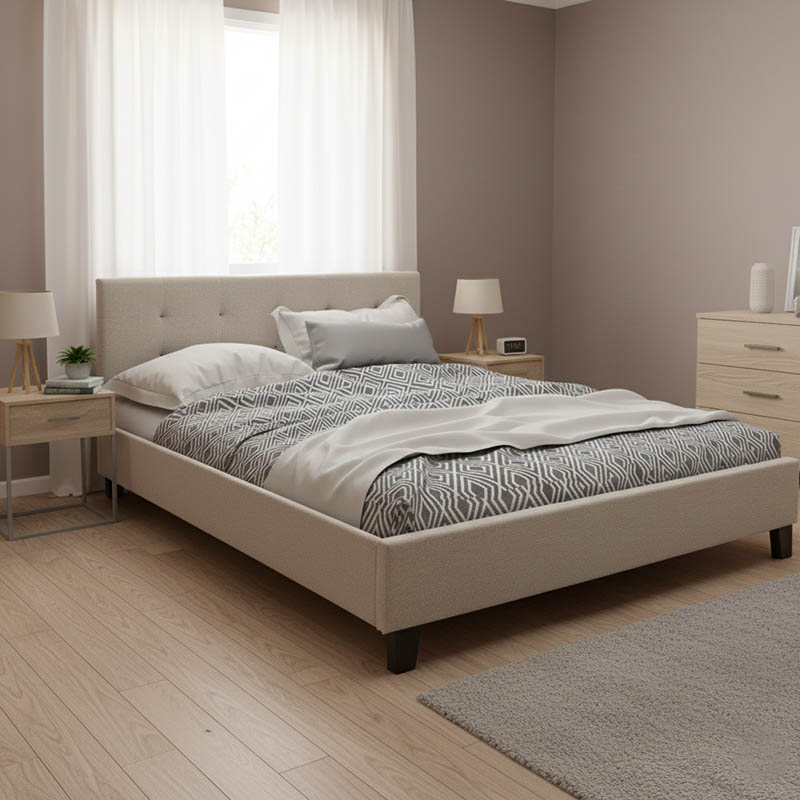 Κρεβάτι Mago pakoworld ύφασμα εκρού 150x200εκ 2