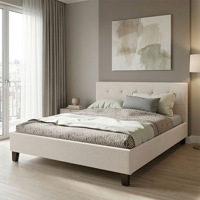 Κρεβάτι Mago pakoworld ύφασμα εκρού 160x200εκ 1